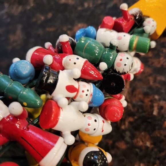 Vintage Wooden Toy Christmas Tree Mini Santa Snowman Drum Bell People Ornaments - Picture 6 of 10